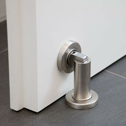 Magnetic Door Stop Ms010 In Stainless Steel Look - Door Stop With Floor And Wall Mounting Hardware - Magnetic Door Stop.