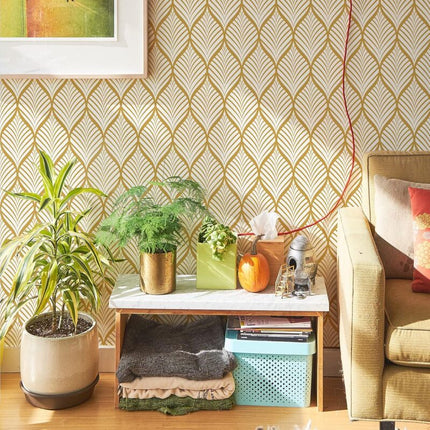Modern Minimalist Yellow And White Geometric Pattern Wallpaper Waterproof Self-Adhesive Vinyl Film For Bathroom Living.
