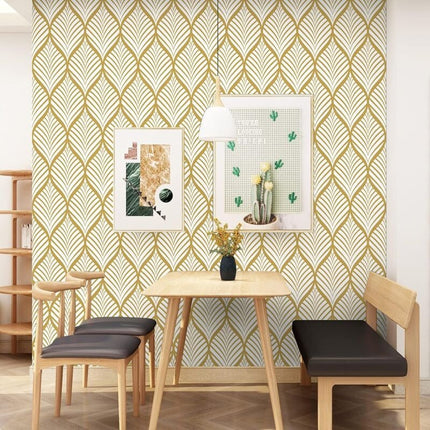 Modern Minimalist Yellow And White Geometric Pattern Wallpaper Waterproof Self-Adhesive Vinyl Film For Bathroom Living.