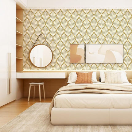Modern Minimalist Yellow And White Geometric Pattern Wallpaper Waterproof Self-Adhesive Vinyl Film For Bathroom Living.