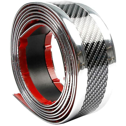 Car Door Sill Sticker Carbon Fiber Silver 7Cmx3M Self-Adhesive Sticker Protector Bumper Guard Strip.