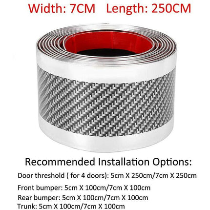 Car Door Sill Sticker Carbon Fiber Silver 7Cmx3M Self-Adhesive Sticker Protector Bumper Guard Strip.