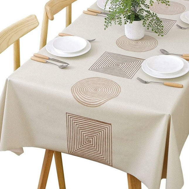 Rectangular Waterproof Pvc Tablecloth, 140 X 220Cm Plastic Table Cloth Stain And Oil Resistant, Beige Tablecloth For.