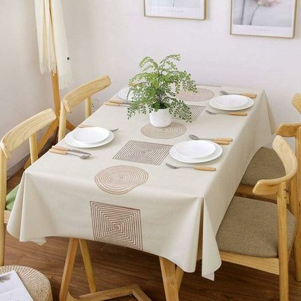 Rectangular Waterproof Pvc Tablecloth, 140 X 220Cm Plastic Table Cloth Stain And Oil Resistant, Beige Tablecloth For.