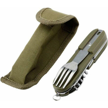 Stainless Steel Folding Tableware Set For Outdoor Camping - 7-In-1 Multi-Function Tool, Removable.