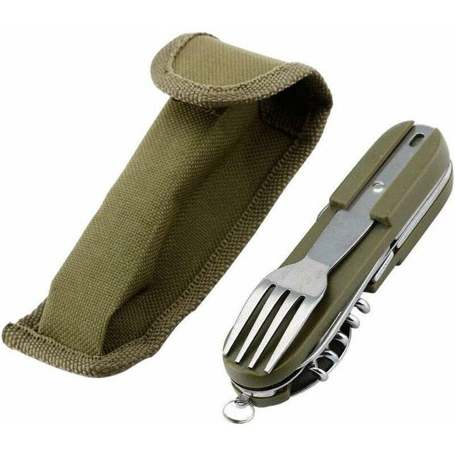 Stainless Steel Folding Tableware Set For Outdoor Camping - 7-In-1 Multi-Function Tool, Removable.