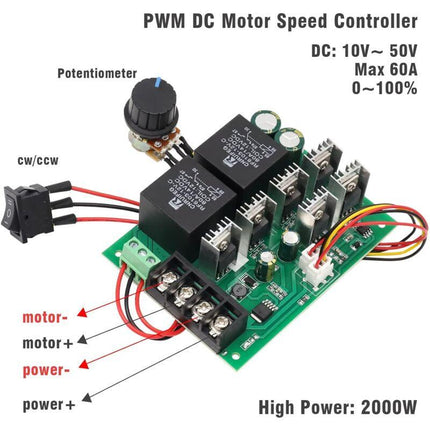 Dc Motor Controller, Dc 9-50V 40A Reversible Dc Motor Speed Controller To 12V 24V 36V 48V 2000W Reversible Speed Control.