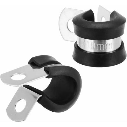 24 pcs 10Mm Stainless Steel Hose Clamps P-Clips Tube Fastener Clips With Rubber Coating For Automotive Electrical Tube.