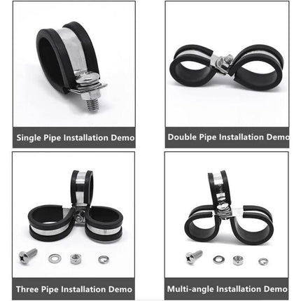 24 pcs 10Mm Stainless Steel Hose Clamps P-Clips Tube Fastener Clips With Rubber Coating For Automotive Electrical Tube.