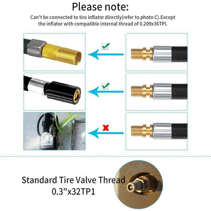 2 Tire Inflator Pump Hose, 35Cm Valve Inflator Tube Bicycle Hose, Car Tire Adapter, Car Air Rubber, Black, One Size.