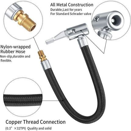 2 Tire Inflator Pump Hose, 35Cm Valve Inflator Tube Bicycle Hose, Car Tire Adapter, Car Air Rubber, Black, One Size.