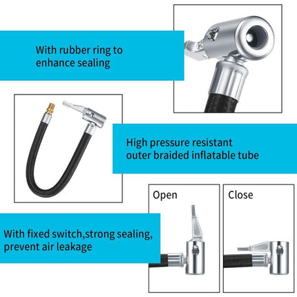 2 Tire Inflator Pump Hose, 35Cm Valve Inflator Tube Bicycle Hose, Car Tire Adapter, Car Air Rubber, Black, One Size.