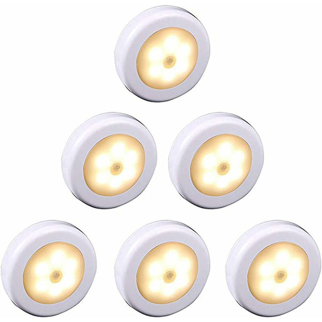 Wireless LED Motion Sensor Light For Closet, Stairs, Hallway, Kitchen, Bedroom (6 pcs) (White Shell (Warm Light).