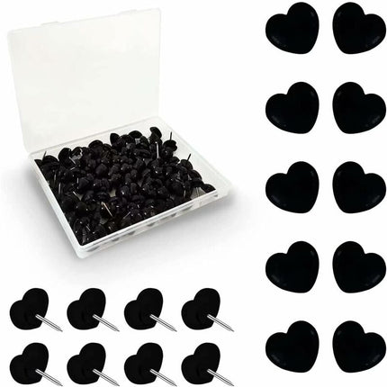 100 pcs Black Heart Shape Push Pins With Steel Point For Pictures And Walls.