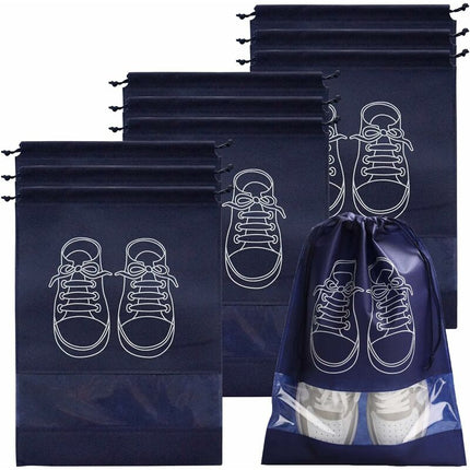 Travel Shoe Bag, Waterproof Dustproof Fleece Shoe Bag Set With Clear Window And Drawstring (3244Cm) -10 pcs-Navy Blue.