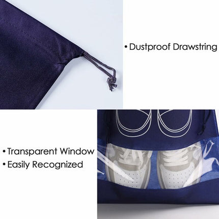 Travel Shoe Bag, Waterproof Dustproof Fleece Shoe Bag Set With Clear Window And Drawstring (3244Cm) -10 pcs-Navy Blue.