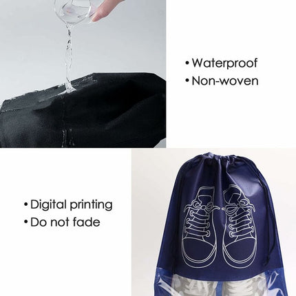 Travel Shoe Bag, Waterproof Dustproof Fleece Shoe Bag Set With Clear Window And Drawstring (3244Cm) -10 pcs-Navy Blue.