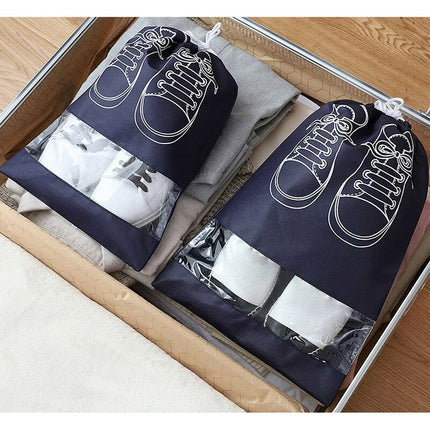Travel Shoe Bag, Waterproof Dustproof Fleece Shoe Bag Set With Clear Window And Drawstring (3244Cm) -10 pcs-Navy Blue.