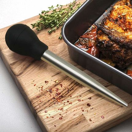 Stainless Steel And Food Grade Rubber Baster With Marinade Injector And Brush For Easy Cleaning.