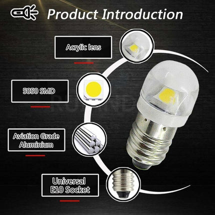 4 pcs 3V 0.2W E10 LED Bulb 5050 1Smd White 3000K LED Replacement Bulb Upgrade For Headlights Flashlights Torch Lights.