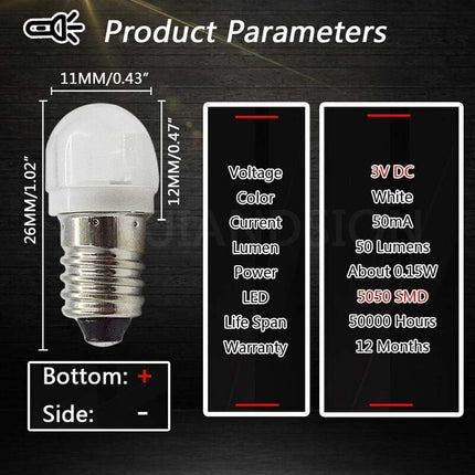 4 pcs 3V 0.2W E10 LED Bulb 5050 1Smd White 3000K LED Replacement Bulb Upgrade For Headlights Flashlights Torch Lights.
