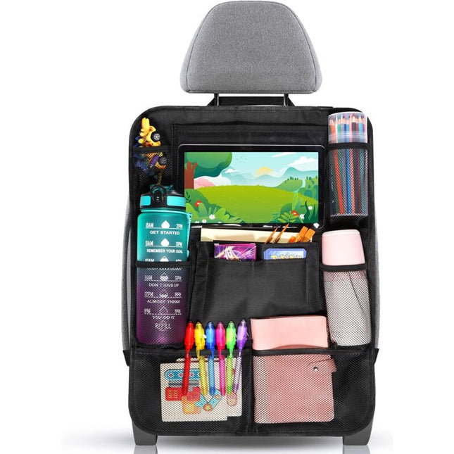 Car Organizer For Kids, Storage With 10 Pockets, Seat Protector For 9.7'' & 10.5'' Ipad Tablet, Organizer For Bottles.