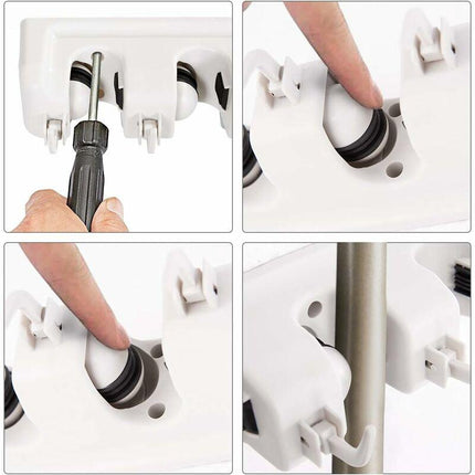 Wall Mounted Broom Holder With 5 Slots And 6 Hooks/Wall Mounted Broom Holder For Bathroom, Kitchen Or Garage - Light.