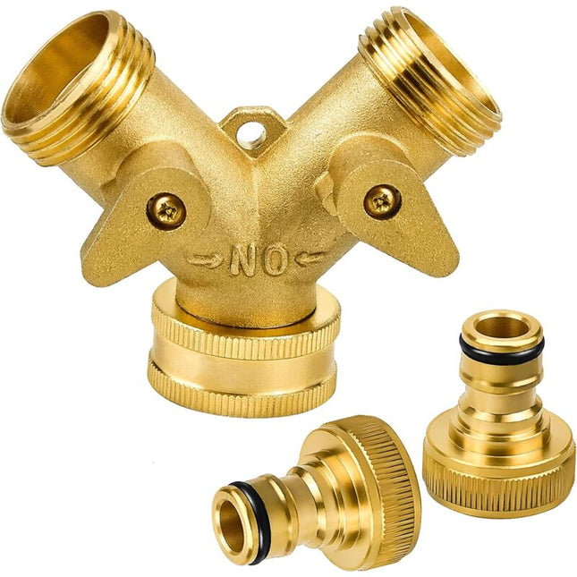 2-Way Y-Distributor With 3/4" Brass Quick Connect For Irrigation Tool Connection.