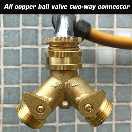 2-Way Y-Distributor With 3/4" Brass Quick Connect For Irrigation Tool Connection.