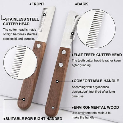 Right Handed Trimmer Knife Professional Dog Stripping Knife With Ergonomic Wooden Handle.