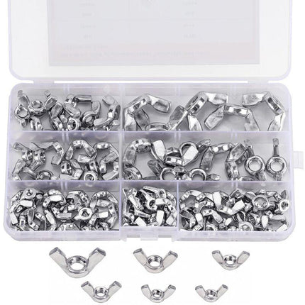 Wing Nut Assortment (100 Pieces) - Sizes M3, M4, M5, M6, M8 And M10 - 304 Stainless Steel Fastener Screws - Silver Wing.