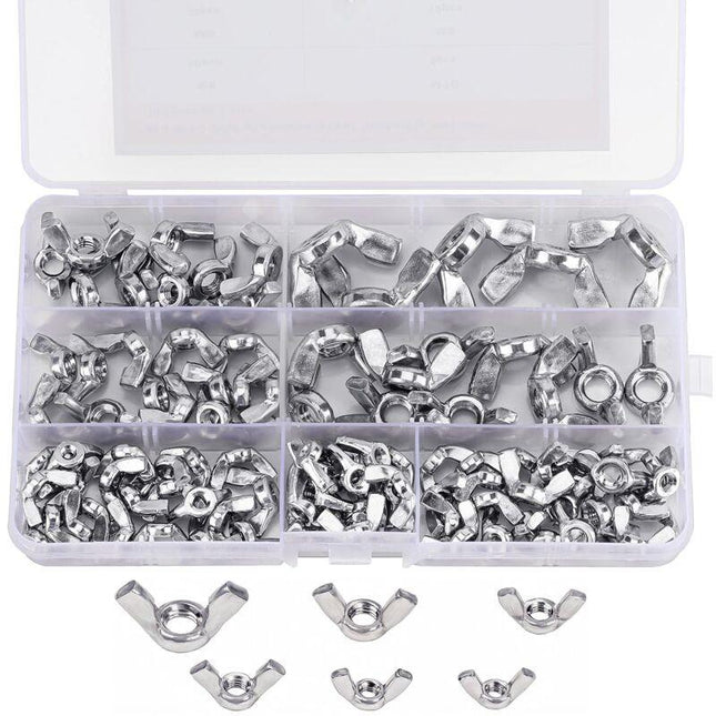 Wing Nut Assortment (100 Pieces) - Sizes M3, M4, M5, M6, M8 And M10 - 304 Stainless Steel Fastener Screws - Silver Wing.
