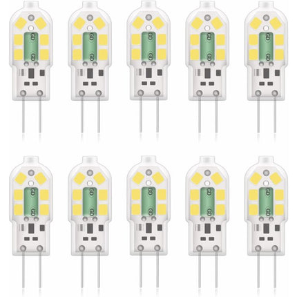 G4 2W LED Bulb, 20W Halogen Bulbs Equivalent, Cool White 6000K, 200Lm, 12X Smd, 12V Ac/Dc - Pack Of 10 [Energy Class A+].