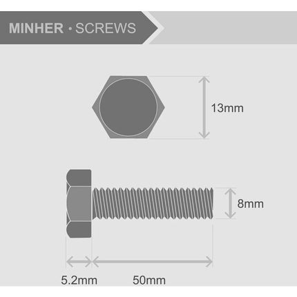 M8 X 50Mm 10 pcs 304 Stainless Steel Hexagon Socket Head Cap Bolts Outside Corner Hexagon Screw,Hex Bolts And Nuts Set.
