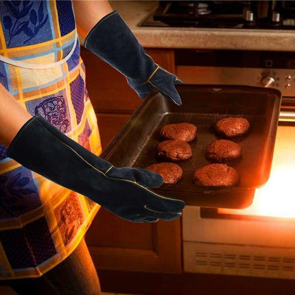 Leather Welding Gloves 932°F High Temperature Work Gloves For Welding Bbq Kitchen Baking Oven Gardening.