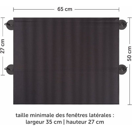 Baby Car Sun Shade 65 X 50 Cm - Car Curtain With Suction Cup - Uv Protection - Ideal For Large Side Windows - Grey (X 2.