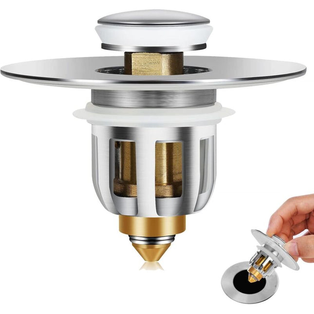 Pop-Up Sink Plug, Universal Pop Up Sink Plug With Anti-Clogging Filter, Anti-Odor Hair Filter For 26-42Mm Holes.