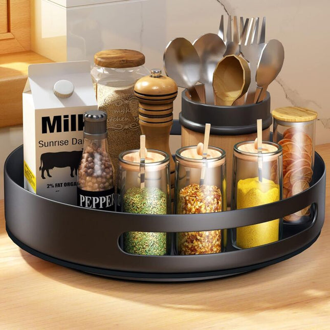 Turntable,Metal Steel ROtating Shelf Lazy Susan Kitchen Cupboard For Kitchen Storage,Cupboard Storage,25.4Cm,Black.