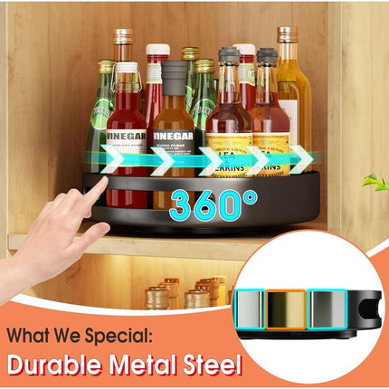 Turntable,Metal Steel ROtating Shelf Lazy Susan Kitchen Cupboard For Kitchen Storage,Cupboard Storage,25.4Cm,Black.
