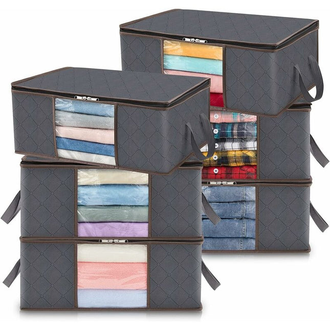 6 Pack 35L Clothes Storage Bag, Foldable Underbed Storage Box, Quilt Storage Cover Closet Organizer, Clear Window.