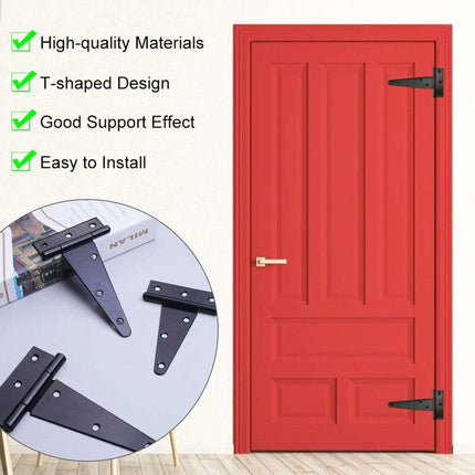 6 pcs Black T-Hinge Barn Door Hinge 4 Inch Exterior T-Hinges With 36 Screws Iron Door Hinges Heavy Duty Hinges For.