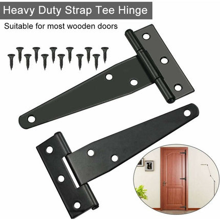 6 pcs Black T-Hinge Barn Door Hinge 4 Inch Exterior T-Hinges With 36 Screws Iron Door Hinges Heavy Duty Hinges For.