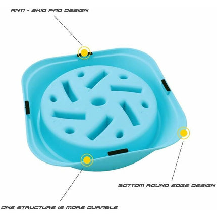 Slow Feeder Dog Bowl, Interactive Slow Feeder For Pets, Durable Square Non-Slip Pet Drinking Water Bowl Blue.