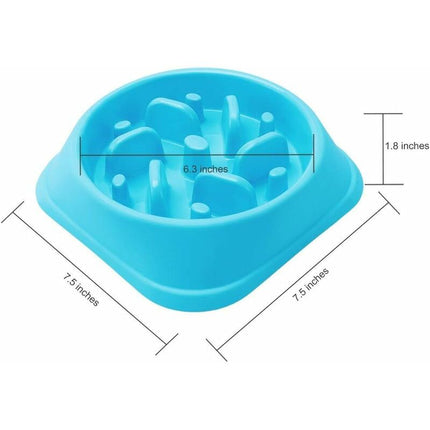 Slow Feeder Dog Bowl, Interactive Slow Feeder For Pets, Durable Square Non-Slip Pet Drinking Water Bowl Blue.