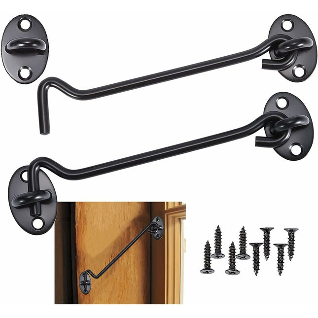 Cabin Hook 2 Pieces Door Hook Lock, Black Stainless Steel Door Hook Lock, With Mounting Screws, For Window, Barn Door,.