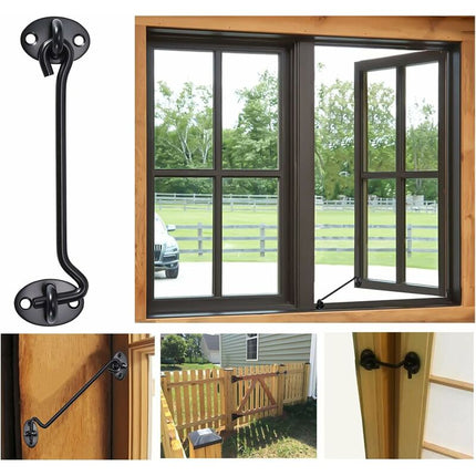 Cabin Hook 2 Pieces Door Hook Lock, Black Stainless Steel Door Hook Lock, With Mounting Screws, For Window, Barn Door,.