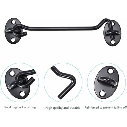 Cabin Hook 2 Pieces Door Hook Lock, Black Stainless Steel Door Hook Lock, With Mounting Screws, For Window, Barn Door,.
