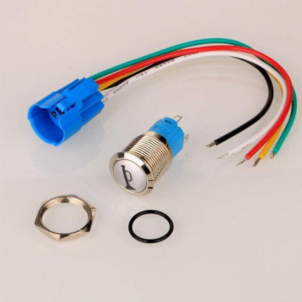 12V-24V/5A 16Mm Pre-Wired Momentary Horn Push Button Switch Waterproof Metal Button With Red LED.