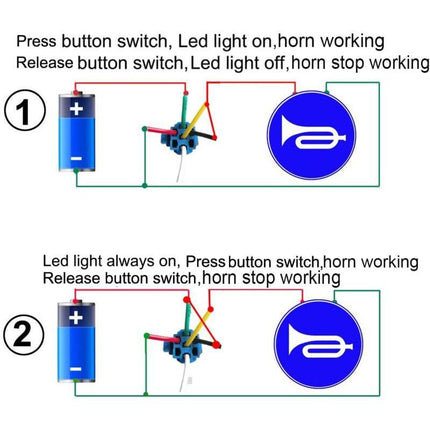 12V-24V/5A 16Mm Pre-Wired Momentary Horn Push Button Switch Waterproof Metal Button With Red LED.