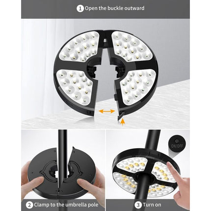 48 LED Rechargeable Umbrella Light, With 3 Lighting Modes 72 Hours Adjustable Cordless Light For Garden Patio Umbrella.